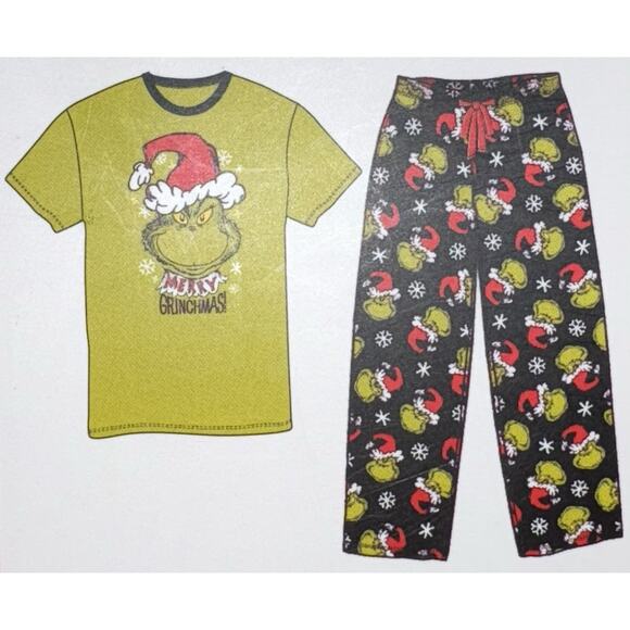 Dr. Seuss Grinch Men’s Pajama Gift Set In Box Size Medium Fleece Bottom/T-shirt - Picture 1 of 7